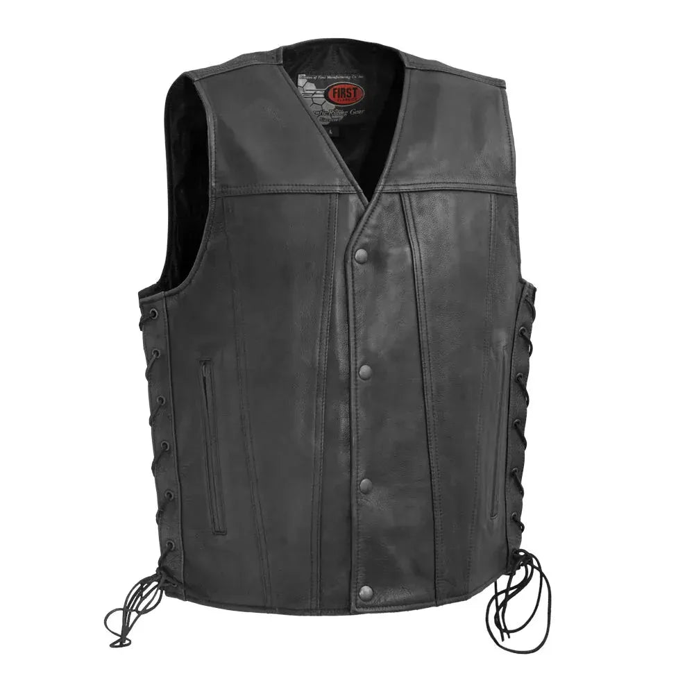 Black / Small High Roller Men's Motorcycle Western Style Leather Vest - skyjackerz