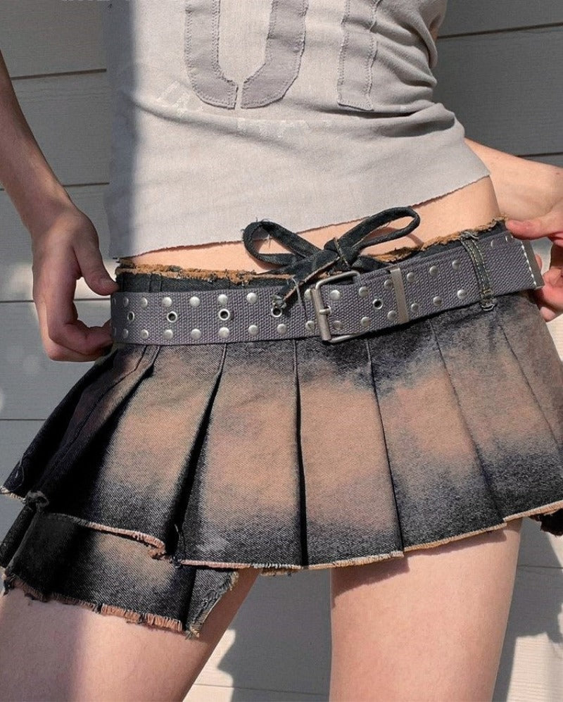 Black Women Leather Drawstring Pleated Skirt - skyjackerz