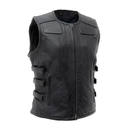 Black / X Small Katana Women's Motorcycle Leather Vest - skyjackerz