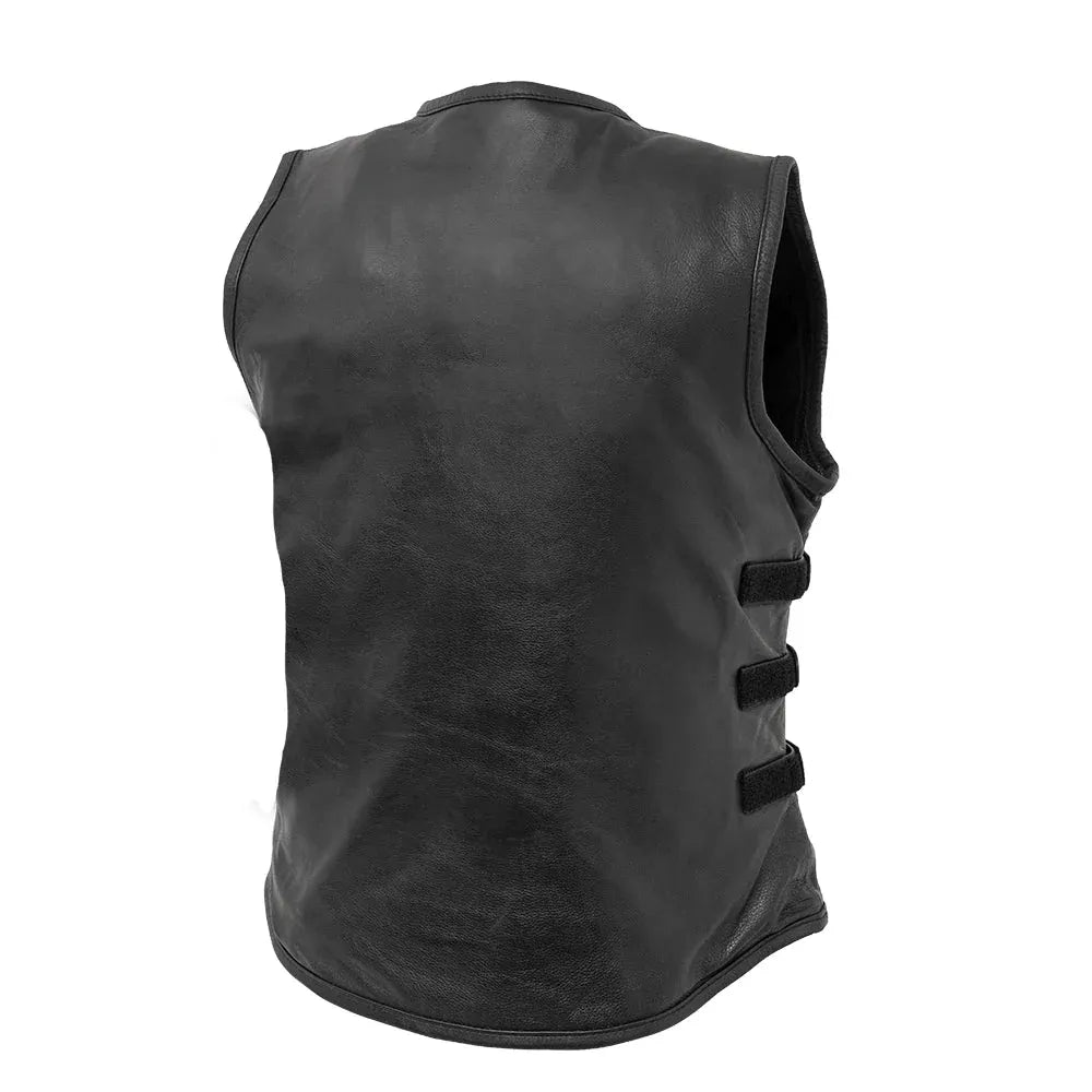 Black / X Small Katana Women's Motorcycle Leather Vest - skyjackerz