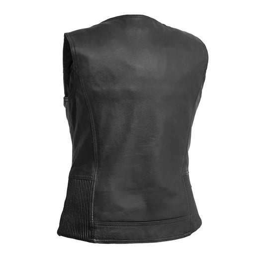 Black / X Small Lolita Women's Motorcycle Leather Vest - skyjackerz