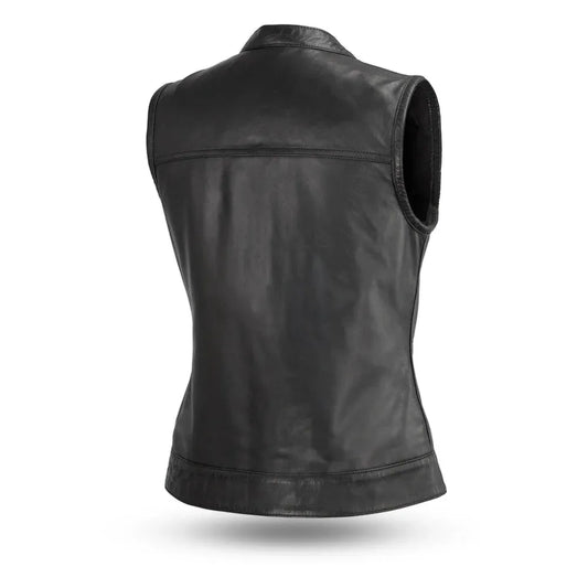 Black / X Small Ludlow - Women's Motorcycle Leather Vest - skyjackerz