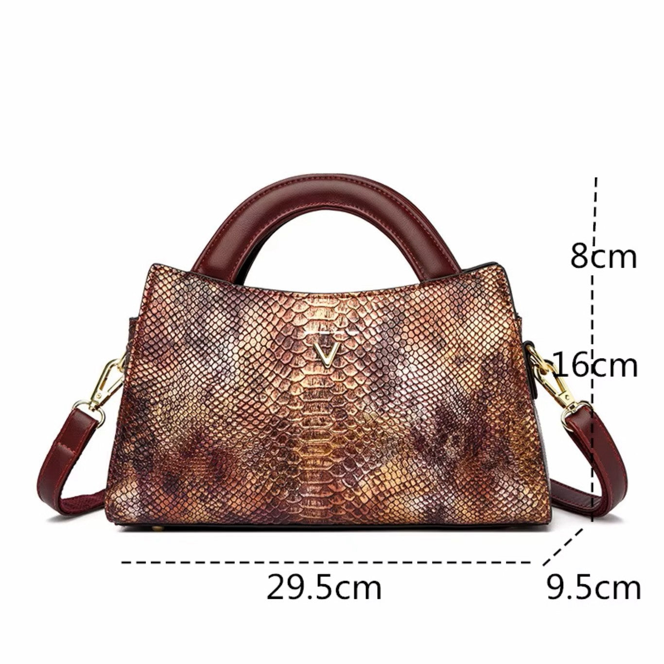 Gold Women's Leather Handbag - Crocodile Pattern Shoulder Bag - skyjackerz