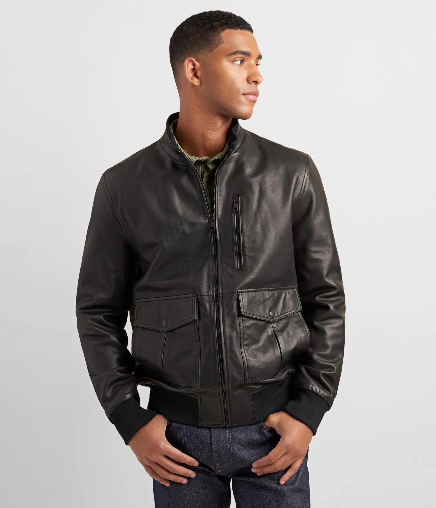 Men's Bomber Jacket with Rib Knit