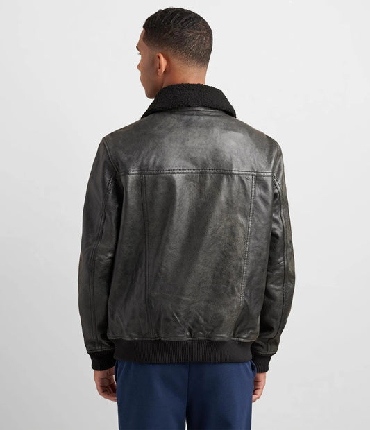 Medium Men's Leather Aviator Bomber Jacket - skyjackerz