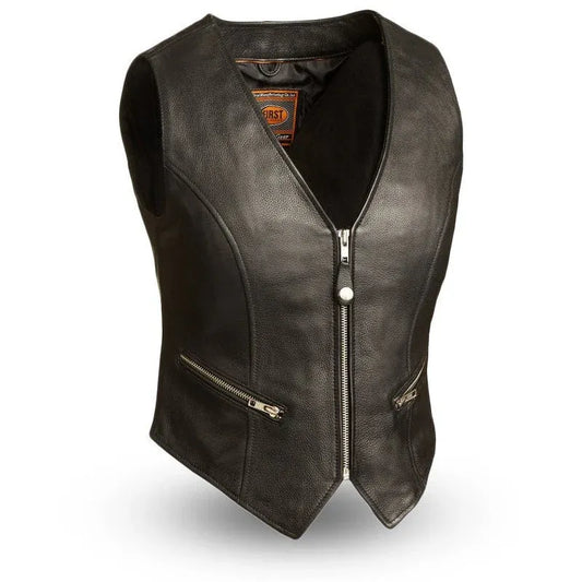 Black / X Small Montana - Women's Motorcycle Leather Vest - skyjackerz