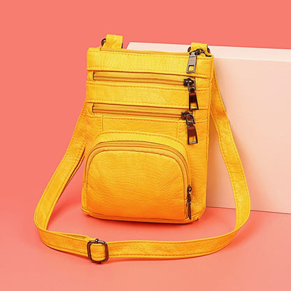 Turmeric Women's Leather Shoulder Bag - Multi-Pockets Casual Handbag - skyjackerz
