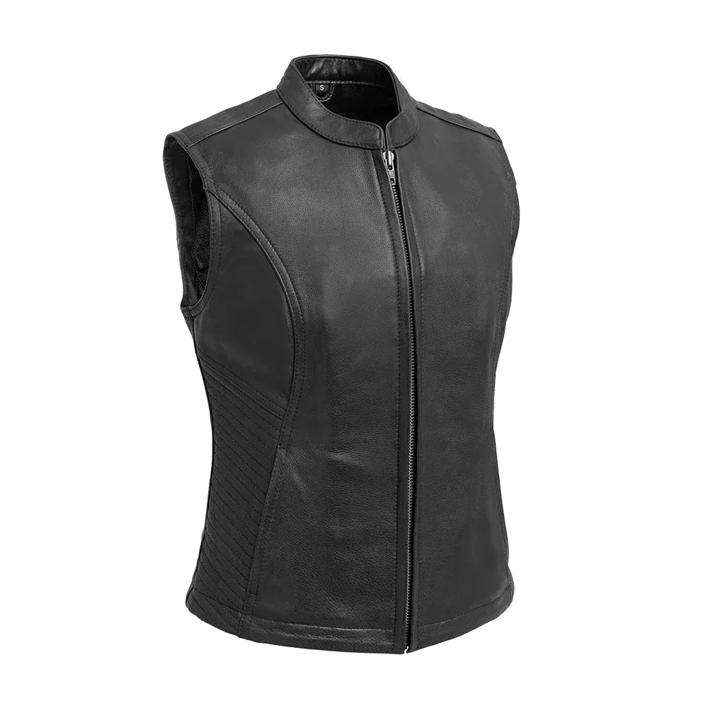 Black / X Small Nina Women's Motorcycle Leather Vest - skyjackerz