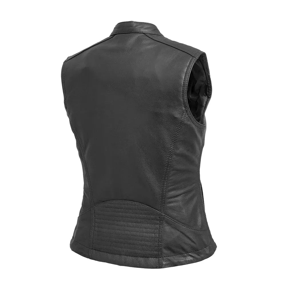 Black / X Small Nina Women's Motorcycle Leather Vest - skyjackerz