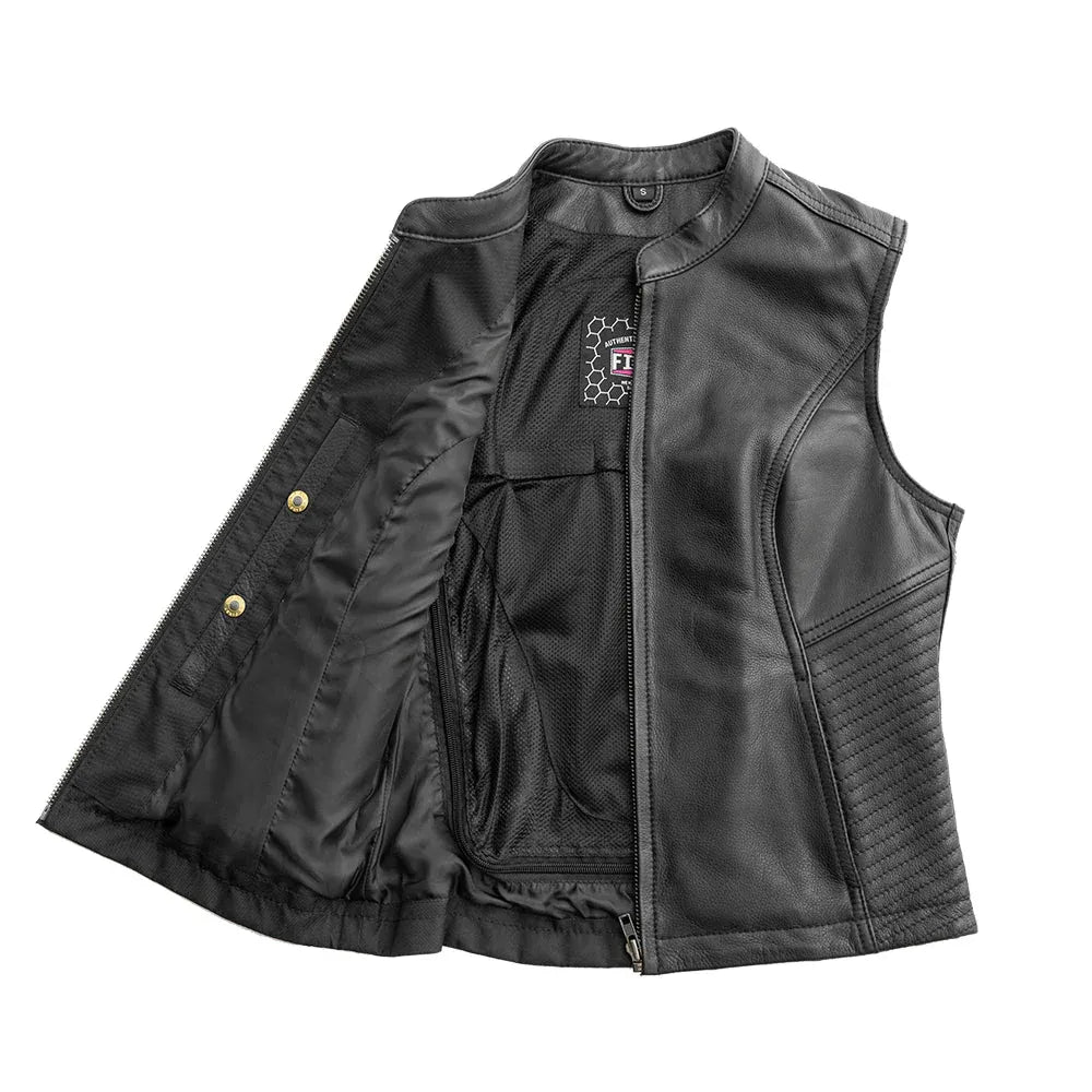 Black / X Small Nina Women's Motorcycle Leather Vest - skyjackerz