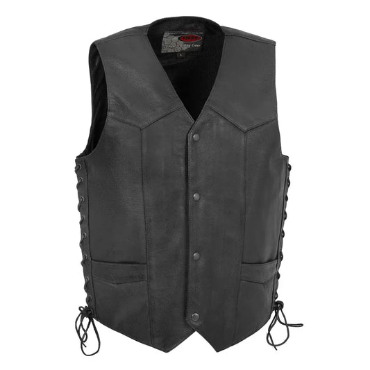 Black / Small Rancher - Men's Motorcycle Western Style Leather Vest - skyjackerz