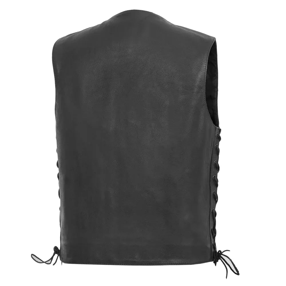 Black / Small Rancher - Men's Motorcycle Western Style Leather Vest - skyjackerz