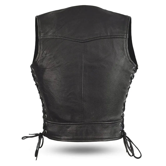 Black / X Small Raven - Women's Motorcycle Leather Vest - skyjackerz