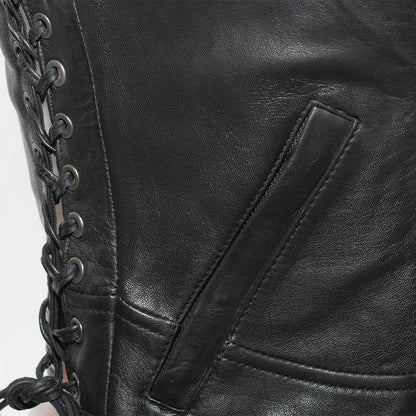 Black / X Small Raven - Women's Motorcycle Leather Vest - skyjackerz