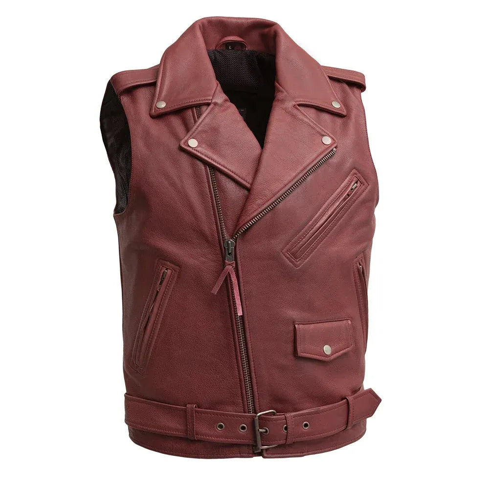 Red / Small Rocking Men's Motorcycle Leather Vest - skyjackerz