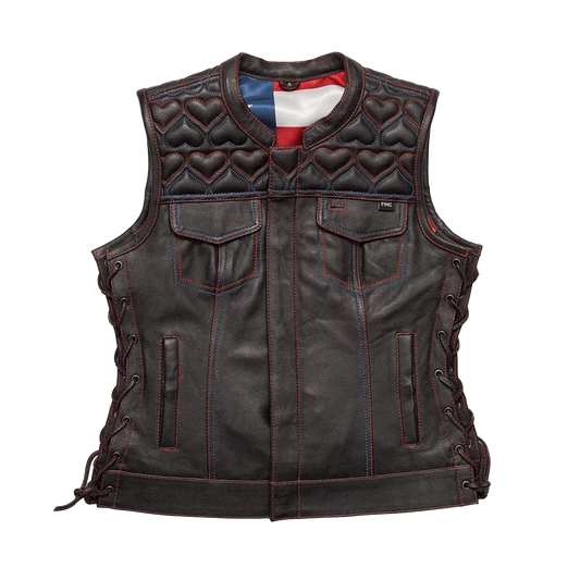 Black / X Small Rosie Women's Club Style Motorcycle Leather Vest - skyjackerz