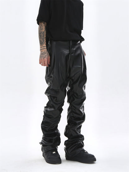 Men's Motorcycle Pleated Leather Pants - skyjackerz