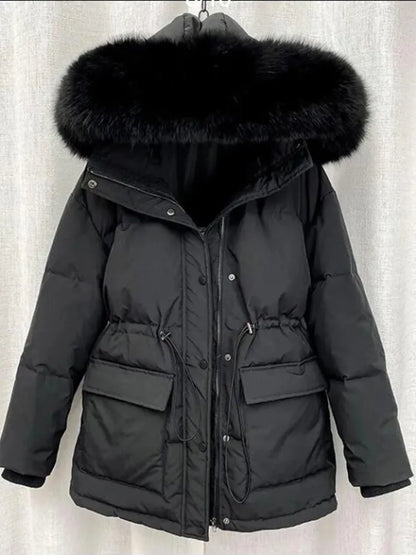 black / S Women Thick Warm Padded Fur Parka - skyjackerz