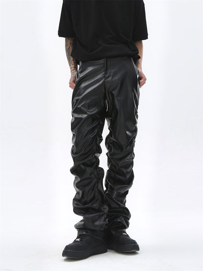 Men's Motorcycle Pleated Leather Pants - skyjackerz