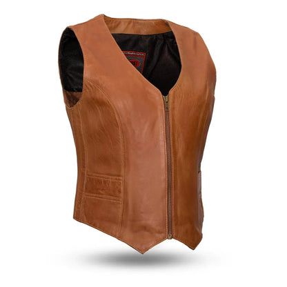 Whiskey / X Small Savannah Women's Western Style Motorcycle Leather Vest - skyjackerz