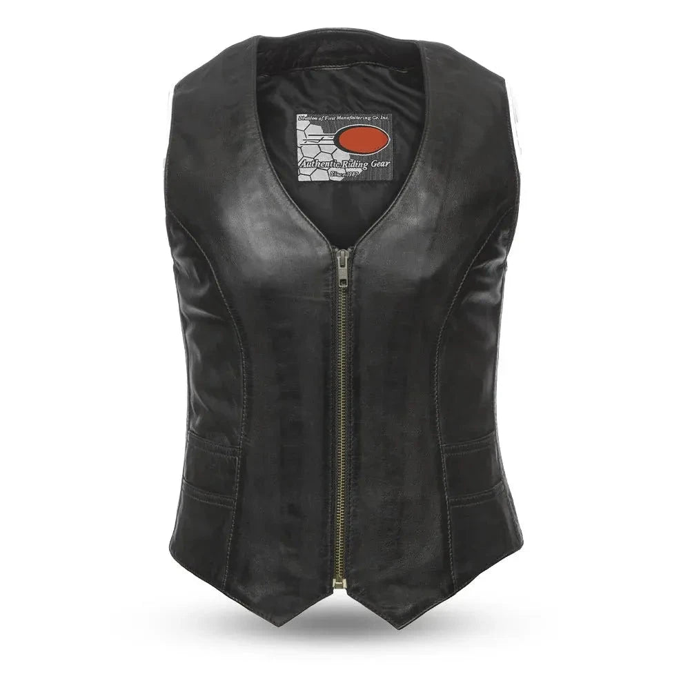 Black / X Small Savannah Women's Western Style Motorcycle Leather Vest - skyjackerz