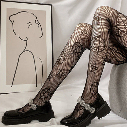 Pentagramma Black Women's Mesh Pantyhose Collection - skyjackerz