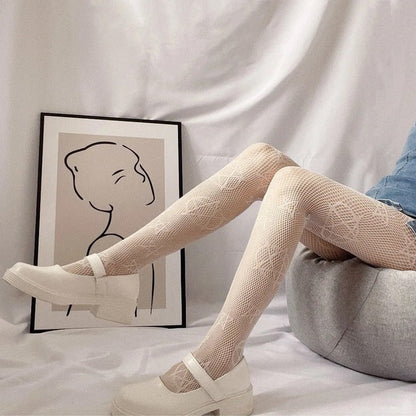Pentagramma White Women's Mesh Pantyhose Collection - skyjackerz