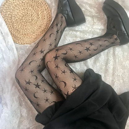 Star Moon Black Women's Mesh Pantyhose Collection - skyjackerz