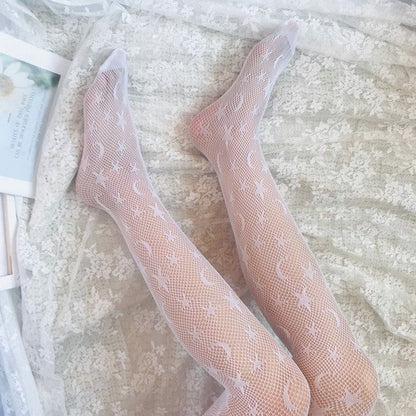 Star Moon White Women's Mesh Pantyhose Collection - skyjackerz