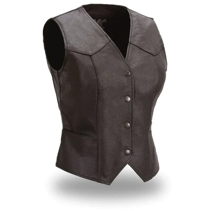 Black / X Small Sweet Sienna - Women's Motorcycle Leather Vest - skyjackerz