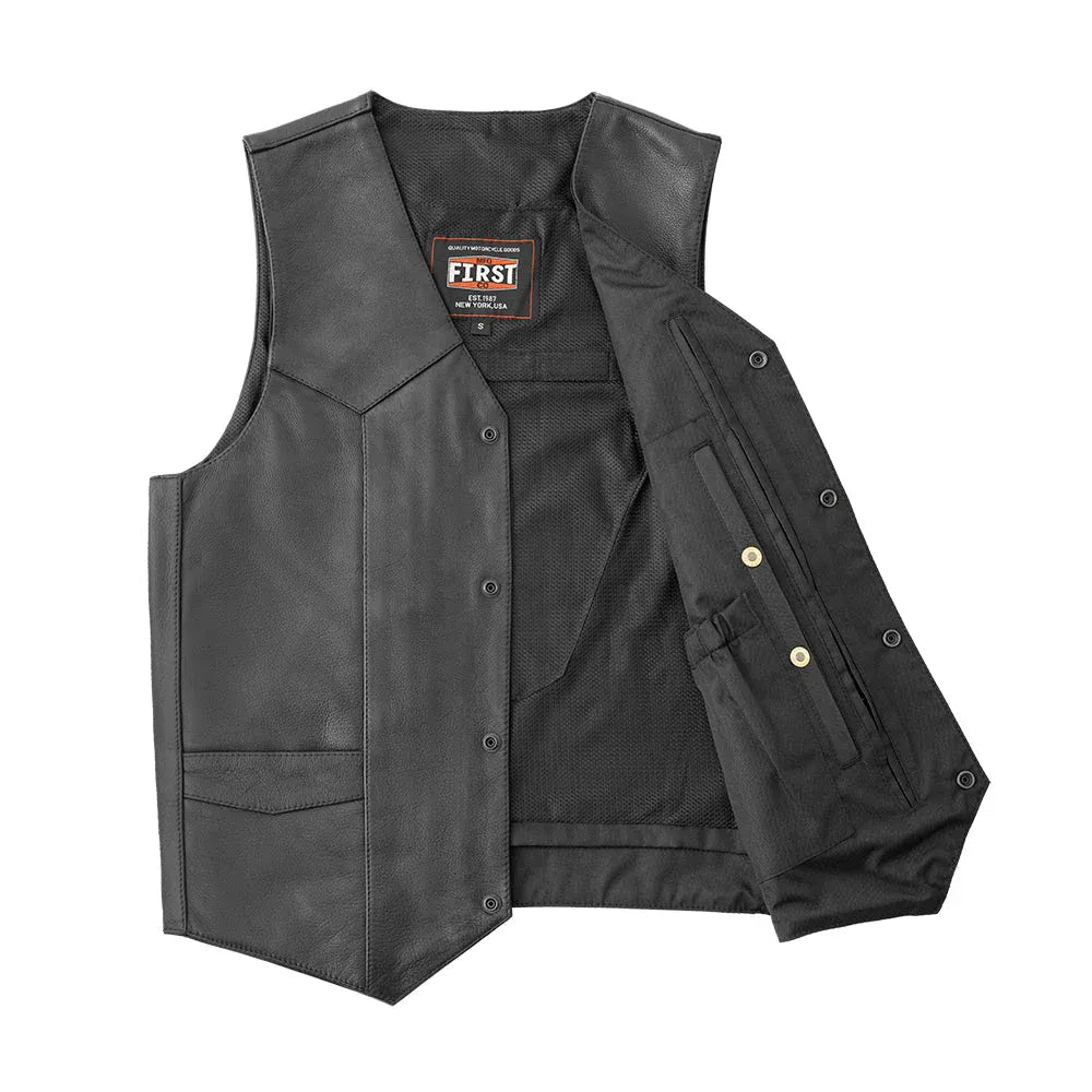 Black / Small Texan Men's Western Style Motorcycle Leather Vest - skyjackerz