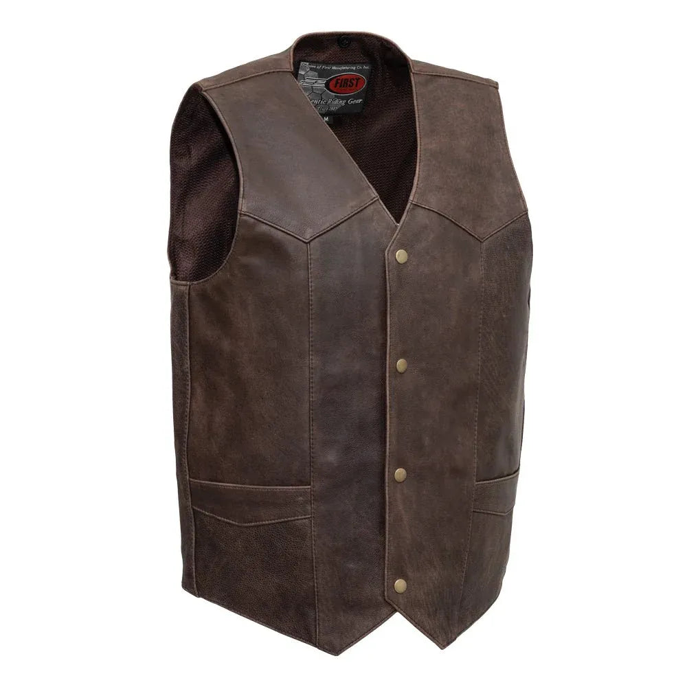 Brown / Small Texan Men's Western Style Motorcycle Leather Vest - skyjackerz