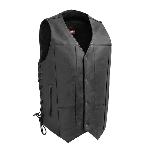 Black / Small Top Biller Men's Motorcycle Western Style Leather Vest - skyjackerz