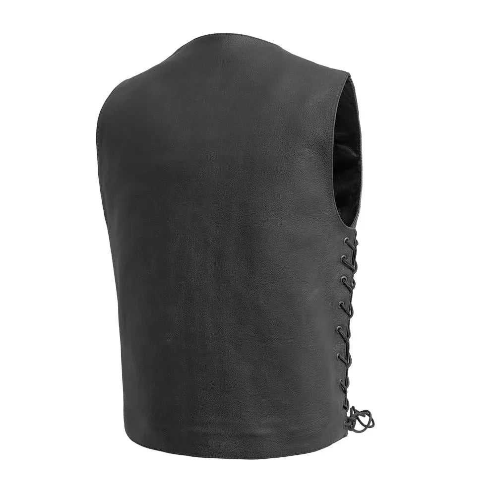 Black / Small Top Biller Men's Motorcycle Western Style Leather Vest - skyjackerz