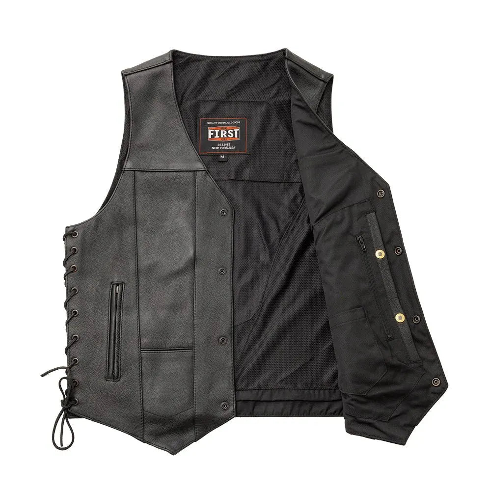 Black / Small Top Biller Men's Motorcycle Western Style Leather Vest - skyjackerz