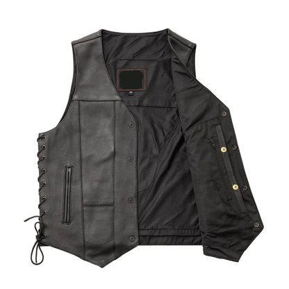 Black / Small Top Biller Men's Motorcycle Western Style Leather Vest - skyjackerz