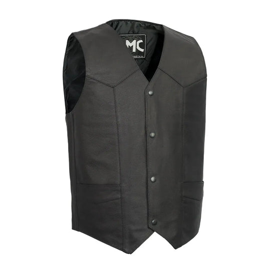 Black / Small Top Shot - Men's Motorcycle Western Style Leather Vest - skyjackerz