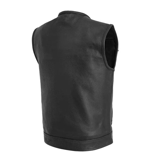 Black / Small Unbeatable Men's Motorcycle Leather Vest - skyjackerz