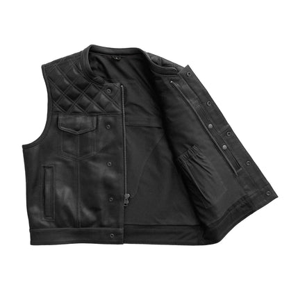 Grey / Small Upside Men's Motorcycle Perforated Leather Vest - skyjackerz