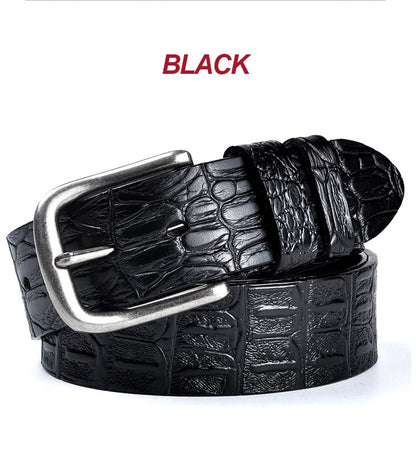Black / 95 cm Men's Designer Belt with Crocodile Pattern - skyjackerz