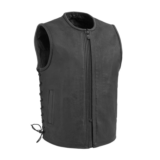 Black / Small Venom - Men's Motorcycle Leather Vest - skyjackerz