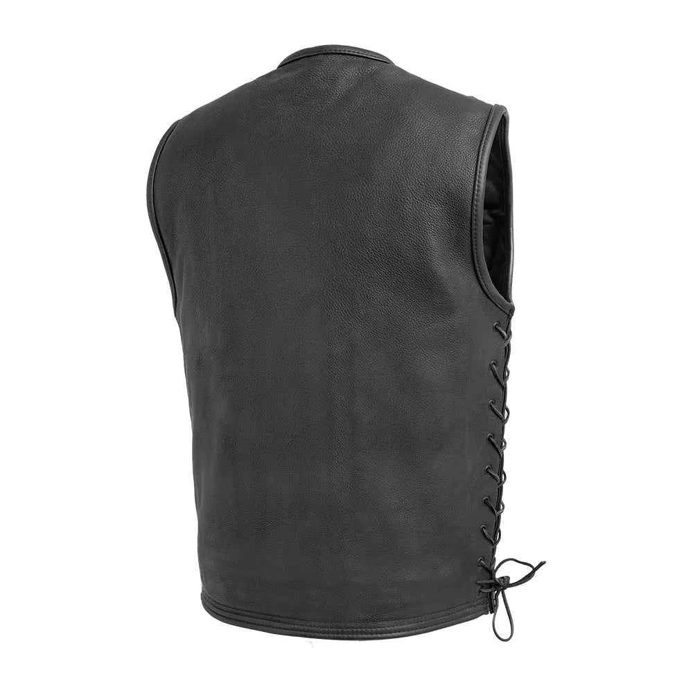 Black / Small Venom - Men's Motorcycle Leather Vest - skyjackerz