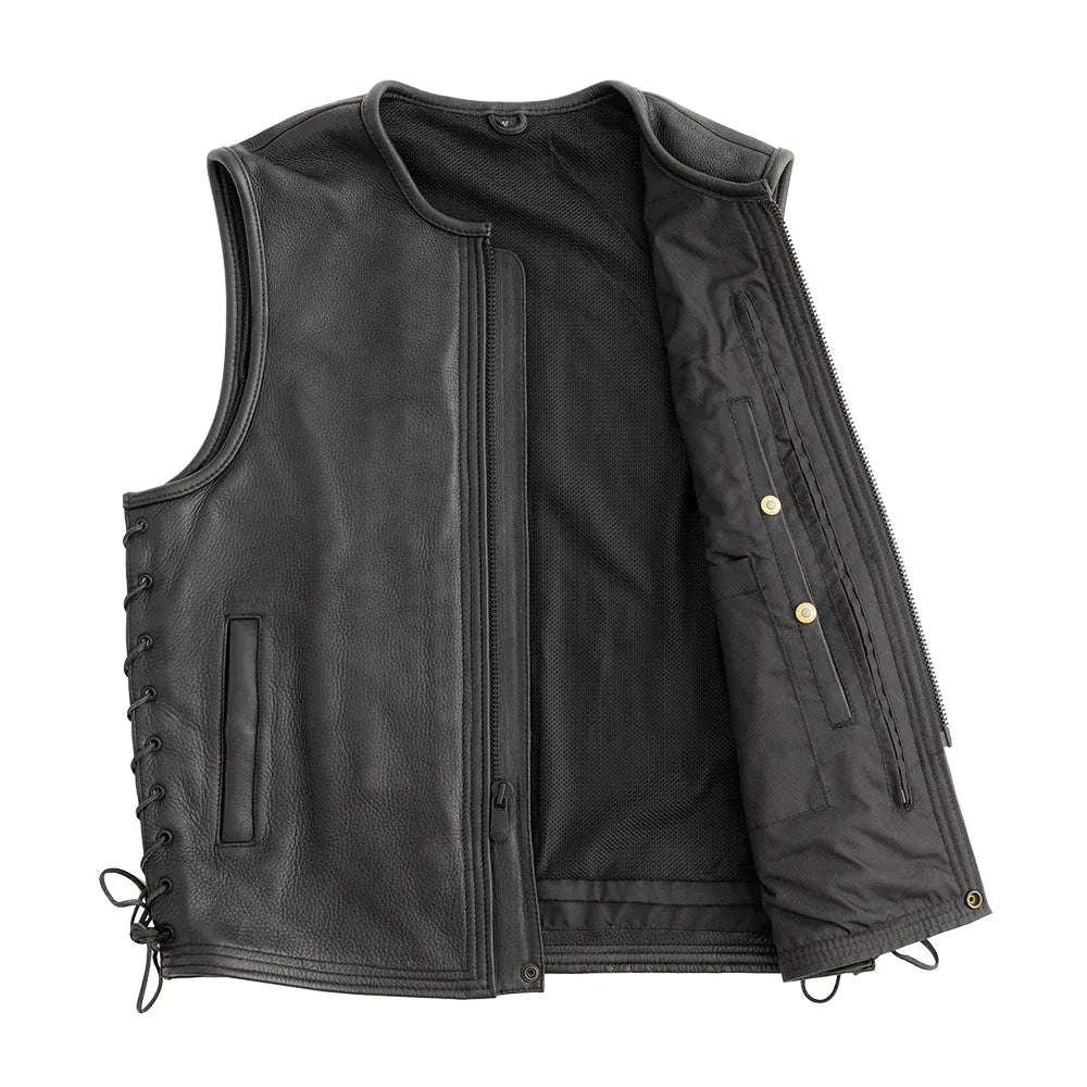 Black / Small Venom - Men's Motorcycle Leather Vest - skyjackerz