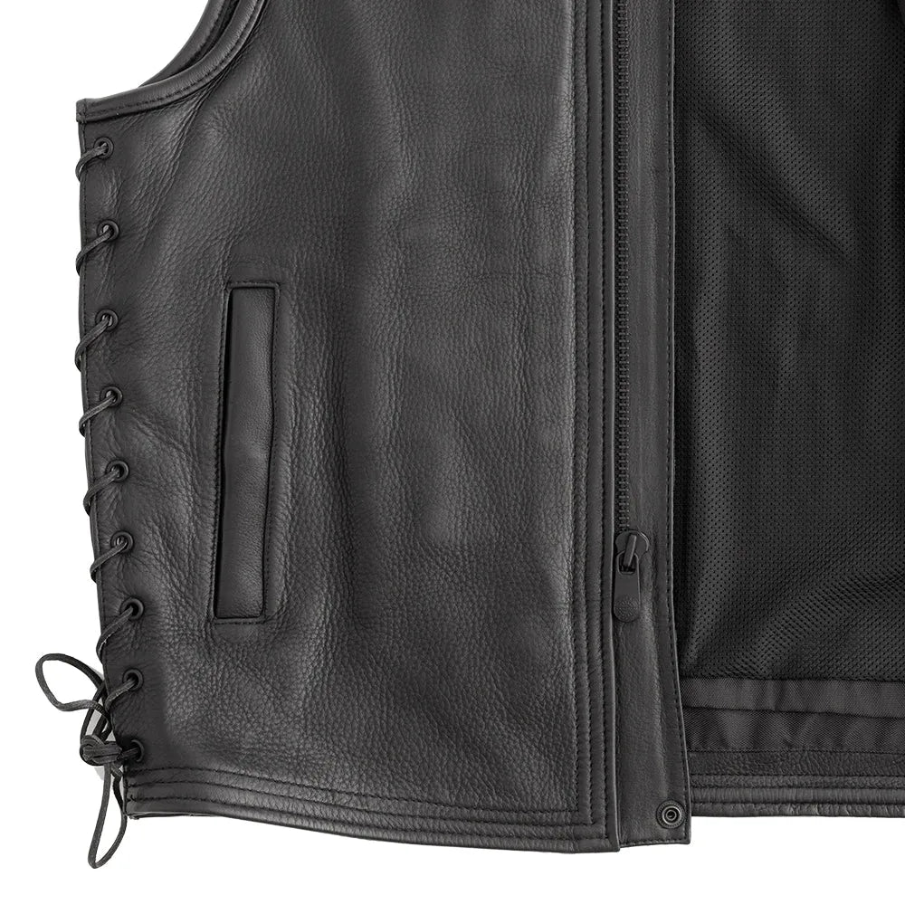 Black / Small Venom - Men's Motorcycle Leather Vest - skyjackerz