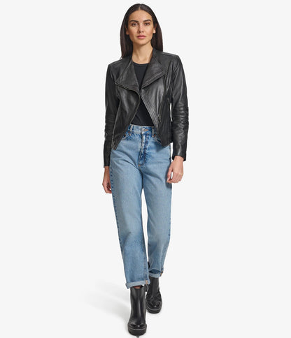 X Small Women's Asymmetric Leather Moto Jacket - skyjackerz