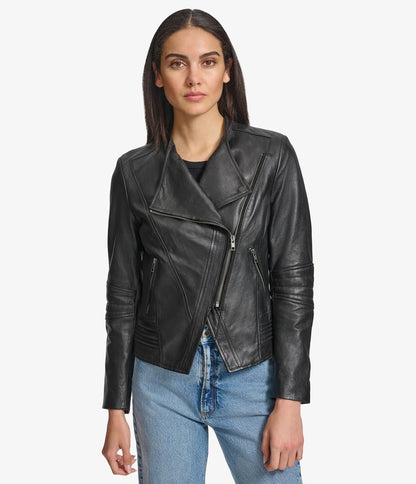 Women's Asymmetric Leather Moto Jacket