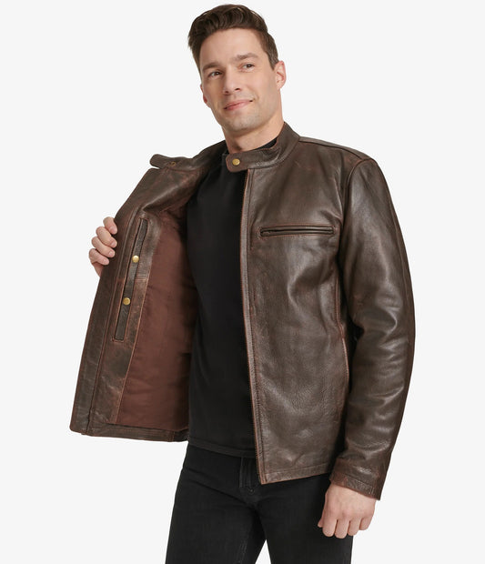 Men's Durable Plain Leather Jacket