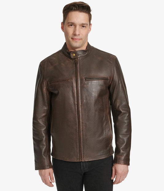 Men's Durable Plain Leather Jacket