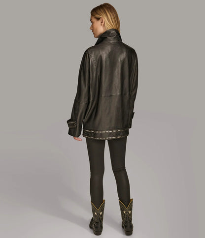 X Small Women Studded Moto Jacket - skyjackerz