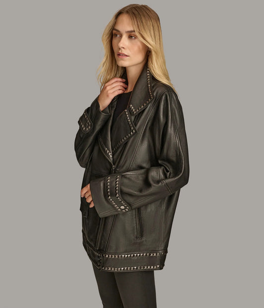 X Small Women Studded Moto Jacket - skyjackerz